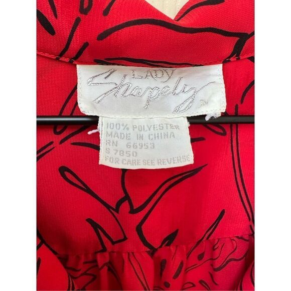 Lady Shapely red monstera leaf plant women’s L button up vintage 90s retro butto - Picture 6 of 8